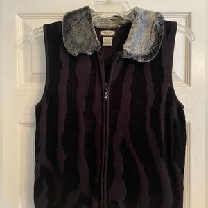 Black Sweater Vest with Faux Fur Collar
